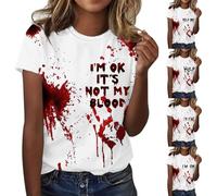 T-shirt d'Halloween « I'm Ok Its Not My Blood » pour femme - T-shirt effrayant sanglant - Grande taille - Costumes d'Halloween avec inscription « Help Me » - Haut à manches courtes - Col rond - Tenue