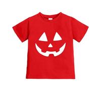 T-Shirt d'halloween pour Enfants Filles Garçons T-Shirt Halloween Citrouille Orange Fantome Drôle Visage de Goule Halloween à Manches Courtes Tee Shirt Graphique Amusant 3-13 Ans (A05-Red, 6-7 Years)