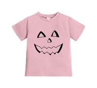 T-Shirt d'halloween pour Enfants Filles Garçons T-Shirt Halloween Citrouille Orange Fantome Drôle Visage de Goule Halloween à Manches Courtes Tee Shirt Graphique Amusant 3-13 Ans (7-8 Years)