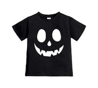 T-Shirt d'halloween pour Enfants Filles Garçons T-Shirt Halloween Citrouille Orange Fantome Drôle Visage de Goule Halloween à Manches Courtes Tee Shirt Graphique Amusant 3-13 (A04-Black, 6-7 Years)