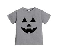 T-Shirt D'halloween pour Enfants Filles Garçons T-shirt Halloween Citrouille Orange Fantome Drôle Visage de Goule Halloween à Manches Courtes Tee Shirt Graphique Amusant 3-13 Ans (A07-Grey, 3-4 Years)