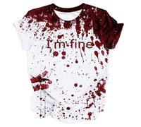 T-shirt d'Halloween pour femme avec éclaboussures de sang - T-shirt effrayant I'm Fine comme déguisement simple | Haut imprimé 3D pour les fans d'horreur, Style_c01 Blanc, L