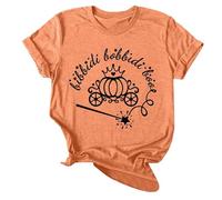 T-shirt d'Halloween pour femme avec imprimé lettre, manches courtes, col rond, haut confortable, design décontracté, Orange, L
