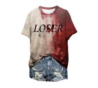 T-shirt d'Halloween pour femme avec inscription « Never Mind I Handled It | Impression drôle de lettres de sang, t-shirt classique à col en V, costumes d'Halloween sur le thème de l'horreur
