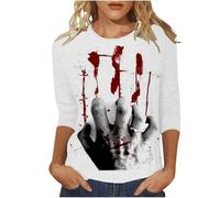 T-shirt d'Halloween pour femme avec motif sanglant, sept manches, col rond, confortable pour tout le monde, Orange, XXL