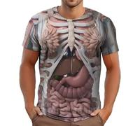 T-shirt d'Halloween pour homme avec col rond Body Anatomy Hauts Organe intégré Impression 3D T-shirt Anatomie du corps humain Organes internes Cadeau graphique T-shirt à manches courtes, gris, S