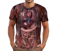 T-shirt d'Halloween pour homme avec col rond Body Anatomy Hauts Organe intégré Impression 3D T-shirt Anatomie du corps humain Organes internes Cadeau graphique T-shirt à manches courtes, rouge, XXL