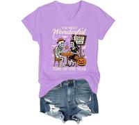 T-shirt d'Halloween « The Most Wonderful Time of The Year » - Col en V, violet clair, M