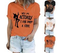 T-shirt d'Halloween « Why Yes Actually I Can Drive A Stick » pour femme - Costume d'Halloween amusant à manches courtes - Vêtements de festival, Noir , XXL