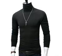 T-shirt d'hiver chaud à manches longues et col montant pour homme - Coupe ajustée - Pour un usage quotidien (XL Noir)