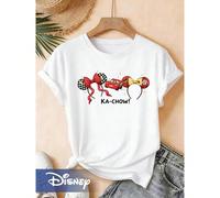 T-shirt Disney pour femmes avec oreilles de Mickey & Lightning McQueen - Nœud Mickey & Manches courtes de course, T-shirt décontracté à col rond, Convient pour les quatre saisons, Lavable en machine, 