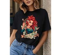 T-shirt Disney Princess avec design classique de princesse et de boucles d'oreilles. Convient pour un port décontracté. T-shirt à col rond lavable en machine, convient pour les tenues quotidiennes en 