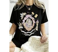 T-shirt Disney Raiponce Miroir Magique, imprimé princesse double face, doux, micro-élastique, col rond, Top décontracté pour tenues quotidiennes et d'été. L,M,S,XL,XXLPortraitPolyester