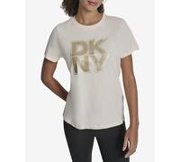 T-shirt DKNY Glitter Crew manches courtes blanc doré femme - XS