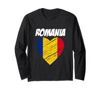T-Shirt Drapeau de la Roumanie avec Inscription « I Love Romania » Manche Longue