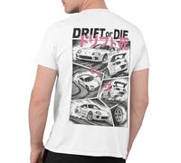 T-Shirt Drift Or Die, Design Manga JDM Supra, Impression Double Face, Blanc (FR/ES, Alpha/Lettres, TG, Taille Normale, Taille Normale, Blanc)