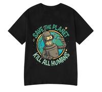 T-shirt drôle avec impression graphique « Save The Planet Kill All Humans Robot » pour femmes, à la mode, à manches courtes, vêtements streetwear d'été Y1337-gray