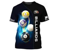 T-Shirt drôle de Billard Snooker Sport imprimé en 3D pour Hommes et Femmes Mode No.8 Motif Boule Noire pour Joueurs et passionnés col Rond Streetwear Pull-Over