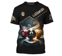 T-Shirt drôle de Billard Snooker Sport imprimé en 3D pour Hommes et Femmes Mode No.8 Motif Boule Noire pour Joueurs et passionnés col Rond Streetwear Pull-Over