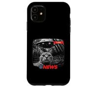 T-shirt drôle UFO Cat News Enlèvement Alien Dernières nouvelles Coque pour iPhone 11