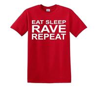 T-shirt « EAT Sleep Rave Repeat » Techno années 80 90 Festival Musique Dance, T-shirt rouge imprimé blanc, XL