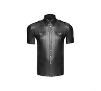 T-shirt effet mouillé à manches courtes et à col pour homme, chemisier uniforme pour toutes les saisons (L noir)