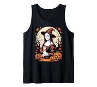 T-Shirt Effrayant Sorcière Mona Lisa Halloween Automne Café Citrouille Art Débardeur