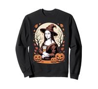T-Shirt Effrayant Sorcière Mona Lisa Halloween Automne Café Citrouille Art Sweatshirt