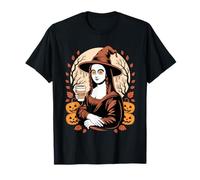 T-Shirt Effrayant sorcière Mona Lisa Halloween Café Citrouille Art Automne T-Shirt