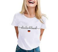 T-shirt élégant à manches courtes avec impression allemande et col rond pour un usage quotidien décontracté, Blanc., M