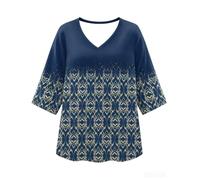 T-shirt élégant pour femme avec motif floral, coupe ample à manches courtes pour une coupe décontractée, idéal pour le quotidien, col en V avec manches sept huit et design frais pour le printemps