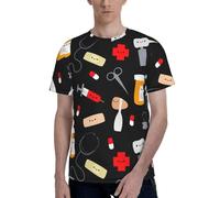 T-shirt élégant pour homme avec motif de médecine de dessin animé, t-shirts doux pour homme, pour un usage quotidien et des occasions spéciales, Noir , M