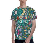 T-shirt élégant pour homme imprimé sur le thème de la science de dessin animé, t-shirts doux pour homme, pour un usage quotidien et des occasions spéciales, Noir , XXL