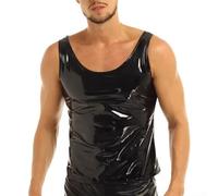 T-shirt élégant sans manches en cuir verni PVC pour homme, idéal pour un style d'été décontracté (taille XL, noir)