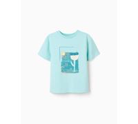 T-shirt En Coton À Imprimé Et Appliqué Au Crochet Bleu Clair 9/10A