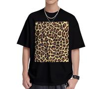 T-shirt en coton à manches courtes et col rond pour homme Imprimé girafe, Noir , XL