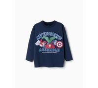 T-shirt En Coton À Manches Longues Et Imprimé Avengers Bleu Foncé 11/12A