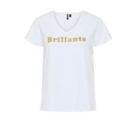T-shirt en coton biologique blanc uni à col v avec une écriture pailletée XS