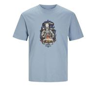 T-shirt en coton bleu uni coupe droite avec imprimé tête de mort qui cuisine L