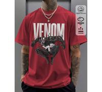 T-shirt en coton côtelé pour homme, imprimé Marvel Cool Venom, vêtements de sport pour hommes de style universitaire printemps et été, hauts à manches courtes rouges pour hommes doux et respirants à l