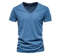 T-Shirt en Coton en Bambou à Cou Chemise De Plage DéContractéE à Manches Courtes à Manches Courtes T-Shirt Sport Color Workout Color (Bleu,XXL)