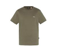 T-shirt en coton kaki uni avec un col rond et le nom de la marque en petit L