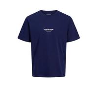 T-shirt en coton marine uni avec une coupe droite et un col rond M