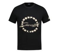 T-shirt en coton noir uni avec le nom de la marque floqué avec un col rond M