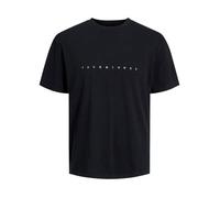 T-shirt en coton noir uni avec une coupe droite et un col rond L