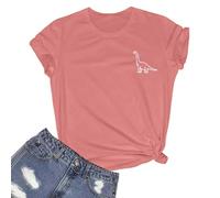 T-shirt en coton pour femme avec petit imprimé dinosaure en couleur, Rose, S