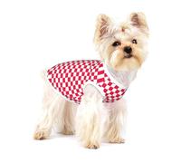 T-shirt en coton sans manches respirant pour petits animaux de compagnie à carreaux rouges et carrés blancs