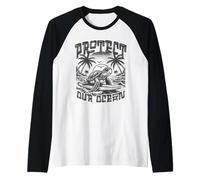 T-shirt en forme de tortue Save Sea Life Protect Our Ocean Surf Beach Nature Manche Raglan
