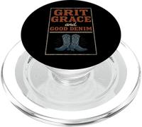 T-Shirt en Jean rétro Western Rodeo Cowboycore Bull Rider Dusty PopSockets PopGrip pour MagSafe