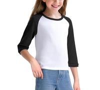 T-shirt en jersey raglan pour enfants - Options de taille pour tout-petits et jeunes, design à manches 3/4, convient pour un port uniforme, tissu en jersey doux pour un confort tout au long de la